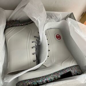 Michael Kors White Boots with Multicolor Glitter Soles
